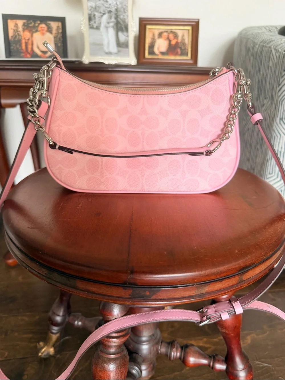 Coach Pink Signature Canvas Hobo Shoulder Bag